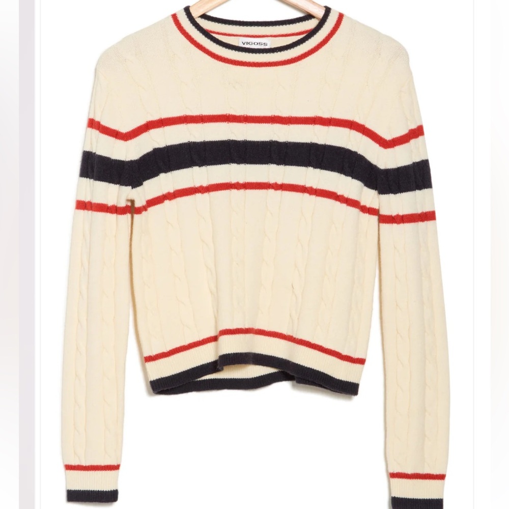 Vigoss Women's Cable Knit Sweater - Cream, Red, and Black